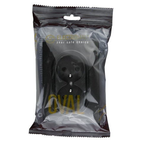 OVAL Gniazdo 2 czarne ramka plastikowa Electromalt