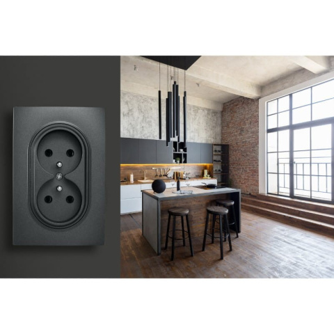OVAL Gniazdo 2 czarne ramka plastikowa Electromalt