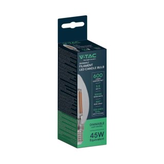 Żarówka LED V-TAC 5,5W E14 Filament Świeczka Ściemnialna VT-21125 3000K 600lm