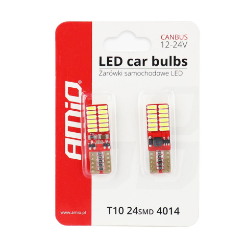 Żarówki LED CANBUS 24SMD 4014 T10e W5W 12V Amio Żarówki LED CANBUS 24SMD 4014 T10e W5W 12V Amio