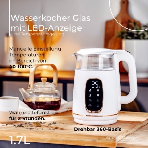 Adler Czajnik elektryczny szklany regulacją temperatury 1,7L | LED | 40-100°C |