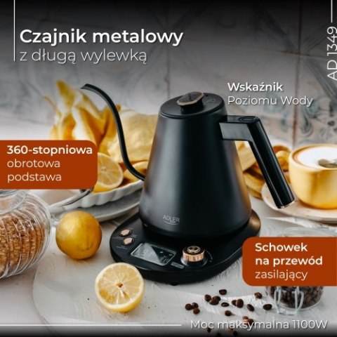 Adler Czajnik metalowy z długą wylewką 1,0L Adler Czajnik metalowy z długą wylewką 1,0L
