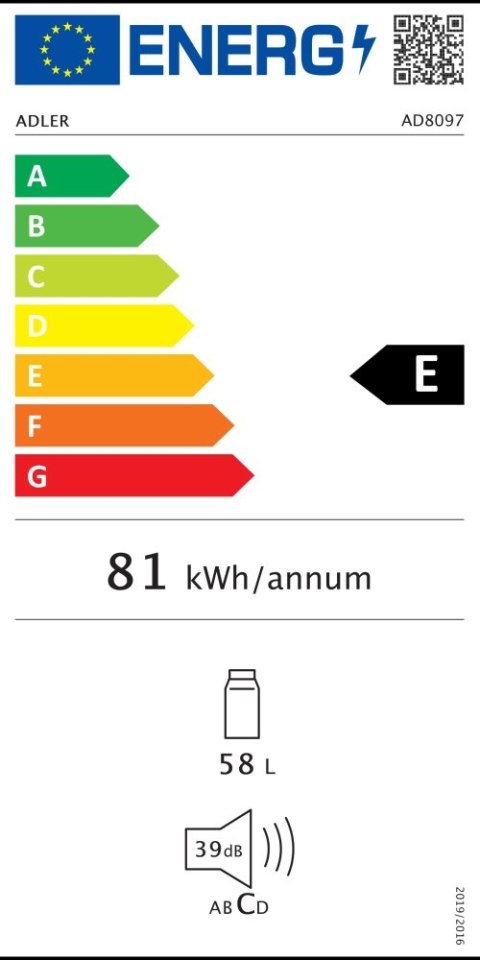 Adler Wolnostojąca lodówka podblatowa 58L| Metalowe drzwi | Regulacja chłodzenia | Agregatowa | Czarna Adler Wolnostojąca lodówka podblatowa 58L| Metalowe drzwi | Regulacja chłodzenia | Agregatowa | Czarna