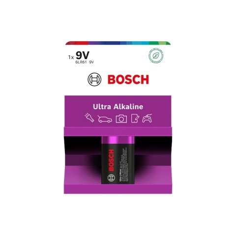 Bateria 9V 1.5V Ultra Alkaliczna 1 szt Bosch Ultra Alkaline 6LR61 Bateria 9V 1.5V Ultra Alkaliczna 1 szt Bosch Ultra Alkaline 6LR61