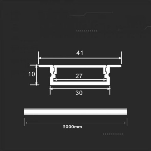 Profil Aluminiowy V-TAC 2mb Anodowany, Klosz Mleczny, Wpuszczany, Na dwie taśmy 27x10mm VT-8205 Profil Aluminiowy V-TAC 2mb Anodowany, Klosz Mleczny, Wpuszczany, Na dwie taśmy 27x10mm VT-8205
