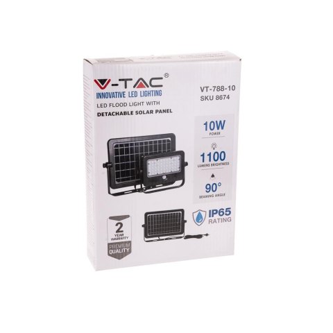 Projektor LED Solarny V-TAC 10W USB Czarny IP65 VT-788-10 4000K 1100lm Projektor LED Solarny V-TAC 10W USB Czarny IP65 VT-788-10 4000K 1100lm