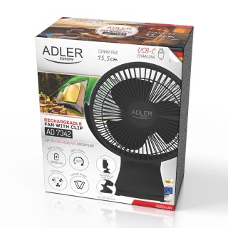 Adler Wentylator biurkowy z klipsem |Akumulatorowy| 15,5 cm | 360° obrót| USB-C |