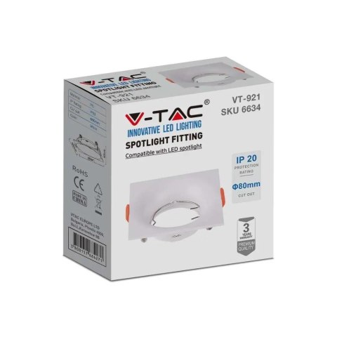 Oczko V-TAC GU10 Wpuszczane Kwadrat Białe VT-921-W 3 Lata Gwarancji