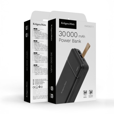 PowerBank Kruger&Matz 30000 mAh Li-ion z funkcją QC oraz PD PowerBank Kruger&Matz 30000 mAh Li-ion z funkcją QC oraz PD