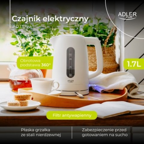 Adler Czajnik elektryczny 1,7 L | STRIX | Płaska grzałka | Automatyczne wyłączanie | biały Adler Czajnik elektryczny 1,7 L | STRIX | Płaska grzałka | Automatyczne wyłączanie | biały