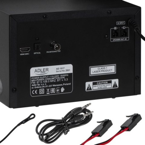 Adler Wieża HI-FI z Bluetooth, CD, USB i radiem FM