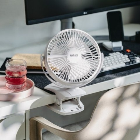 Adler Wentylator biurkowy z klipsem |Akumulatorowy| 15,5 cm | 360° obrót| USB-C |