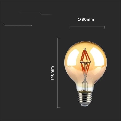 Żarówka LED V-TAC 4W Filament E27 Kula Glob G80 Bursztyn 2200K 400lm
