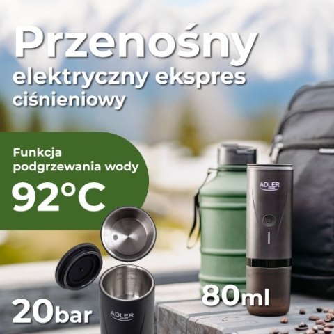 Adler Ekspres przenośny do kawy | Bateriia 7500mAh | Ciśnienie 20 BAR | Zasilanie USB
