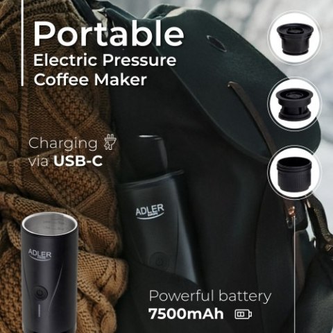 Adler Ekspres przenośny do kawy | Bateriia 7500mAh | Ciśnienie 20 BAR | Zasilanie USB