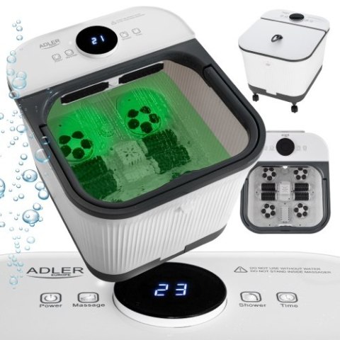 Adler Deluxe Hydromasażer do stóp z masażem mechanicznym | 4 rolki + 4 wałki | Podgrzewanie wody 48°C | 16,7 L |