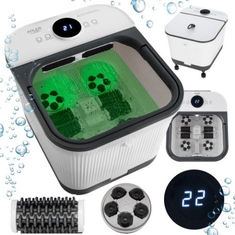 Adler Deluxe Hydromasażer do stóp z masażem mechanicznym | 4 rolki + 4 wałki | Podgrzewanie wody 48°C | 16,7 L |