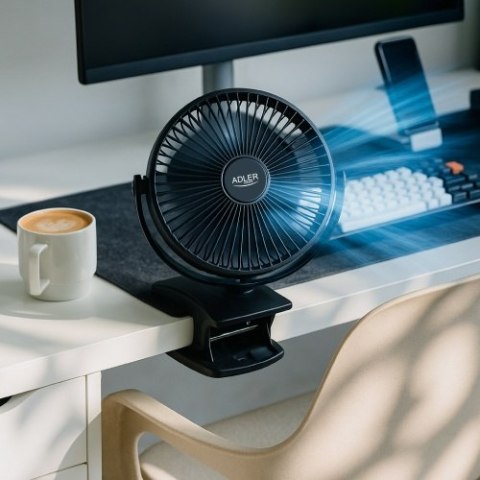 Adler Wentylator biurkowy z klipsem |Akumulatorowy| 15,5 cm | 360° obrót| USB-C |
