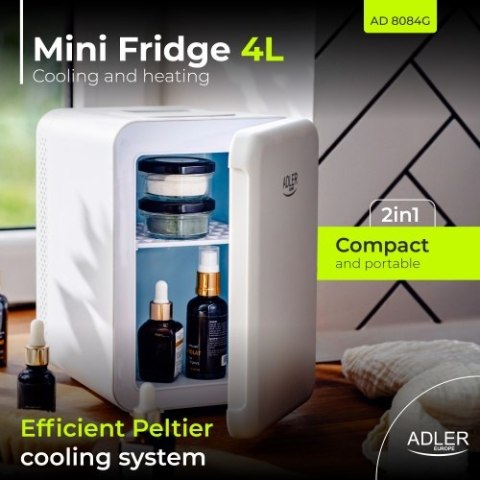 Adler Mini lodówka 4L | Chłodzenie i podgrzewanie | Do domu i samochodu | System Peltiera