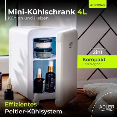 Adler Mini lodówka 4L | Chłodzenie i podgrzewanie | Do domu i samochodu | System Peltiera