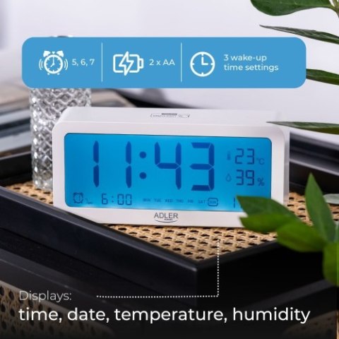 Adler Budzik na baterie - Biały