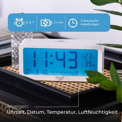 Adler Budzik na baterie - Biały