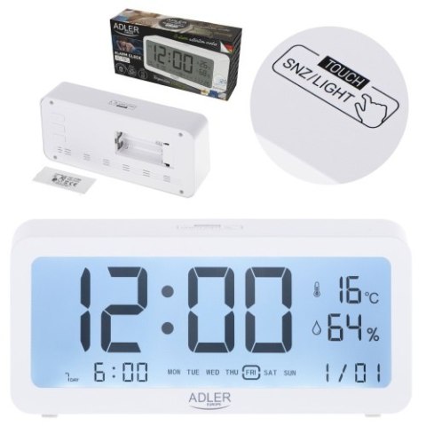 Adler Budzik na baterie - Biały