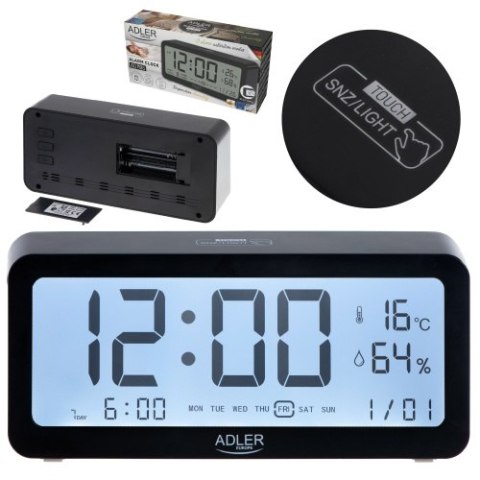 Adler Budzik na baterie - Czarny