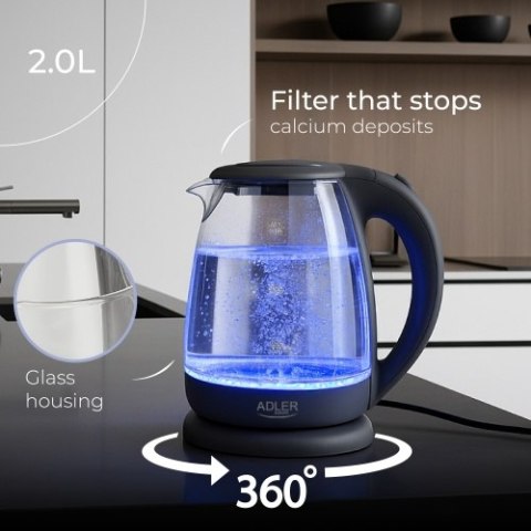 Adler Czajnik szklany 2,0 L