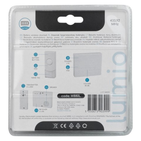 Dzwonek bezprzewodowy bateryjny, biały, LUMIO