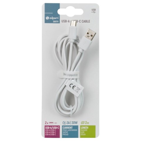 Przewód USB A - C, biały, 2 m