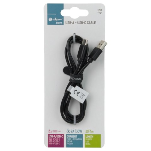 Przewód USB A - C, czarny, 1 m