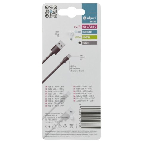 Przewód USB A - C, czarny, 1 m