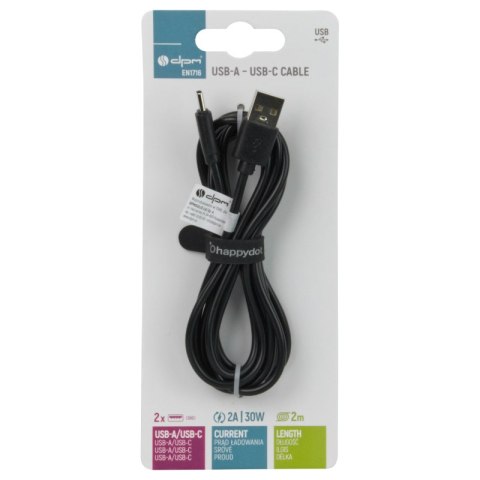 Przewód USB A - C, czarny, 2 m