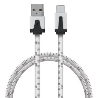 Przewód USB A - C z miarką, biały, 1 m