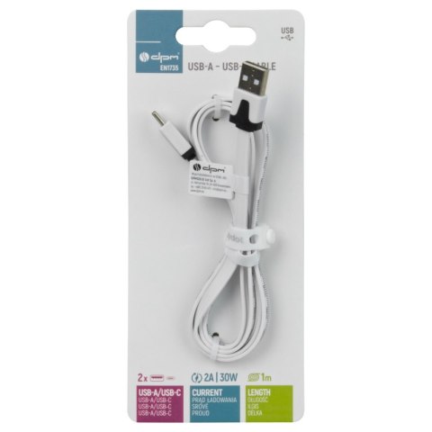 Przewód USB A - C z miarką, biały, 1 m