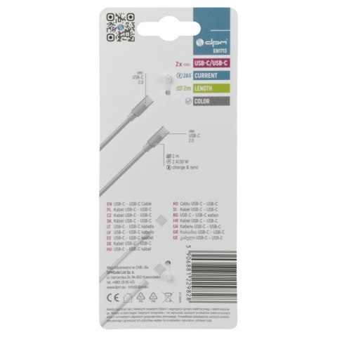 Przewód USB C - C, biały, 2 m