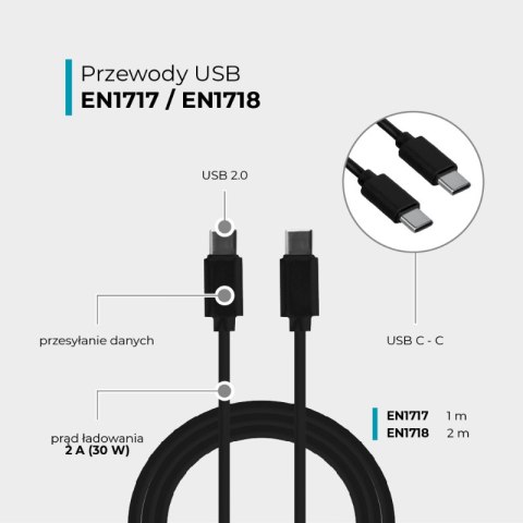 Przewód USB C - C, czarny, 1 m