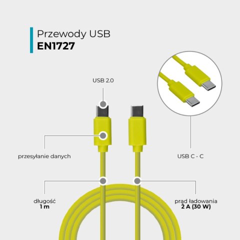Przewód USB C - C, żółty, 1 m