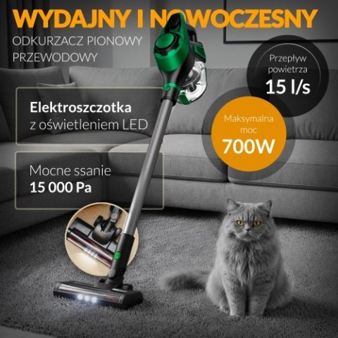 Adler Odkurzacz pionowy przewodowy z elektroszczotką LED | Siła ssania 15 000 Pa | Filtr HEPA 13