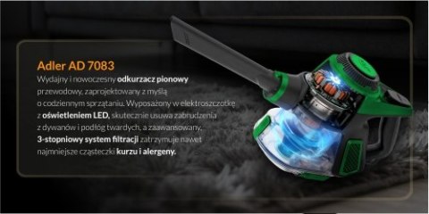 Adler Odkurzacz pionowy przewodowy z elektroszczotką LED | Siła ssania 15 000 Pa | Filtr HEPA 13