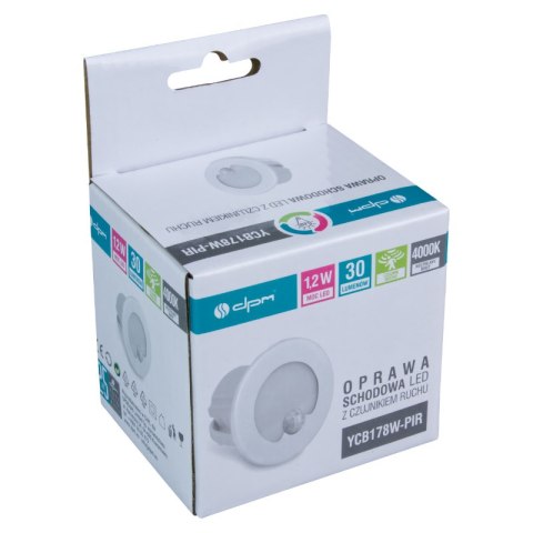 Oprawa schodowa LED z czujnikiem ruchu, okrągła, biała DPM