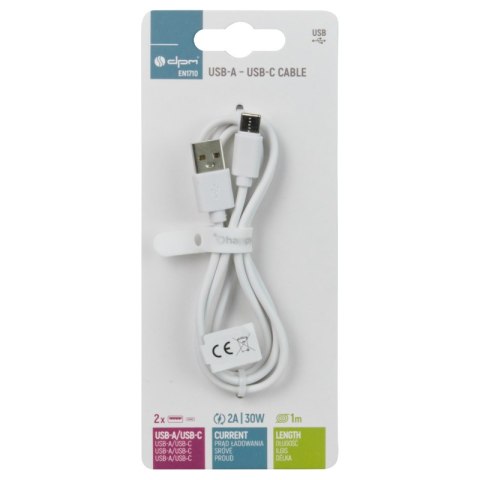 Przewód USB A - C, biały, 1 m