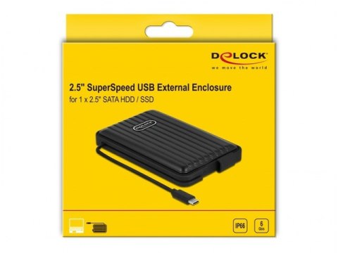 OBUDOWA HDD/SSD ZEWNĘTRZNA DELOCK SATA 2.5" USB-C 3.1 IP66 CZARNA OBUDOWA HDD/SSD ZEWNĘTRZNA DELOCK SATA 2.5" USB-C 3.1 IP66 CZARNA