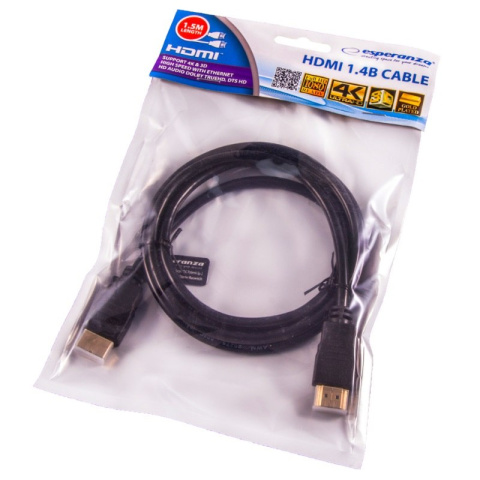 Esperanza przewód, kabel HDMI - HDMI v1.4b 4K 3D prosty 1,5M Esperanza przewód, kabel HDMI - HDMI v1.4b 4K 3D prosty 1,5M