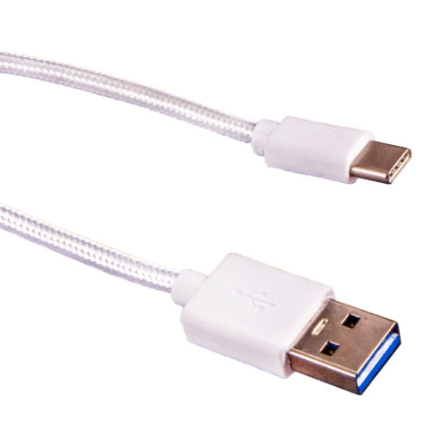 Przewód fast charging, USB 3.1, kabel wtyk USB typ A - wtyk USB typ C w białym oplocie 1m Przewód fast charging, USB 3.1, kabel wtyk USB typ A - wtyk USB typ C w białym oplocie 1m