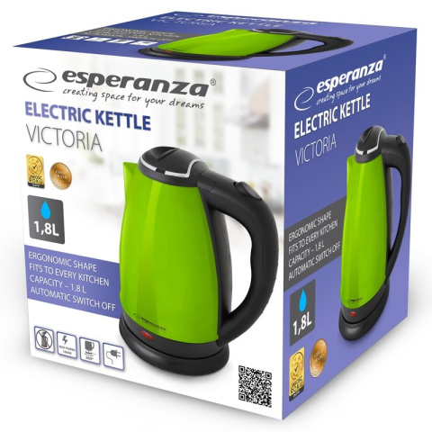 Esperanza VICTORIA czajnik elektryczny bezprzewodowy metalowy 1,8L 1800W zielony Esperanza VICTORIA czajnik elektryczny bezprzewodowy metalowy 1,8L 1800W zielony