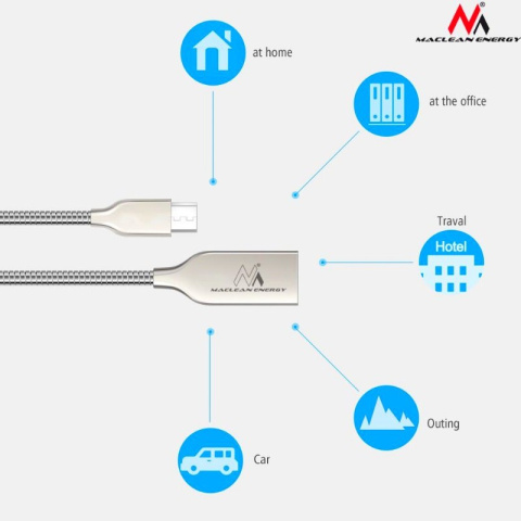 Maclean Quick & Fast Charge przewód USB 2.0, kabel wtyk USB typ A - wtyk micro USB w metalowym oplocie 1M