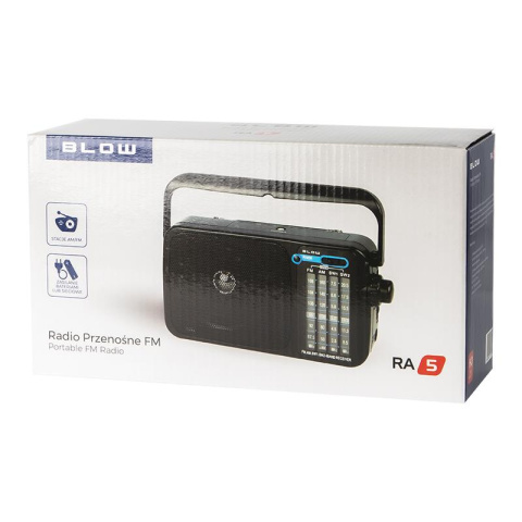 Blow RA5 radio przenośne, FM, AM, analogowe, sieciowe lub na baterie, czarne Blow RA5 radio przenośne, FM, AM, analogowe, sieciowe lub na baterie, czarne