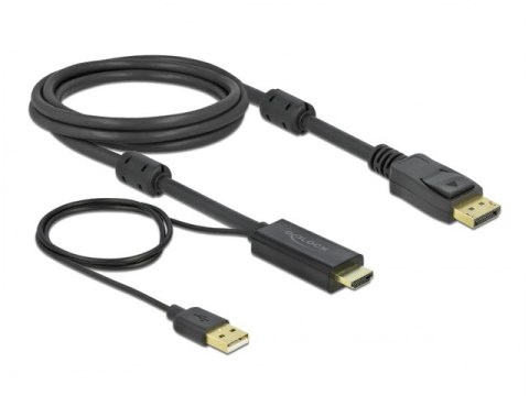 KABEL HDMI(M)->DISPLAYPORT(M) 2M 4K ZASILANY USB-A(M) CZARNY DELOCK KABEL HDMI(M)->DISPLAYPORT(M) 2M 4K ZASILANY USB-A(M) CZARNY DELOCK